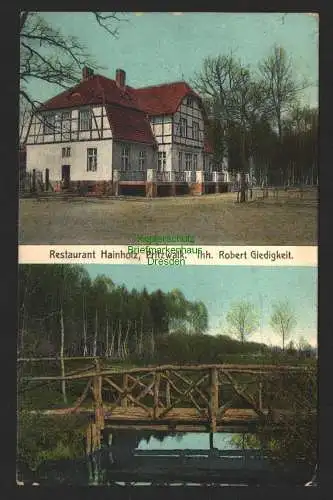144280 AK Pritzwalk 1915 Restaurant Hainholz R. Giedigkeit Bahnpost Wittenberge