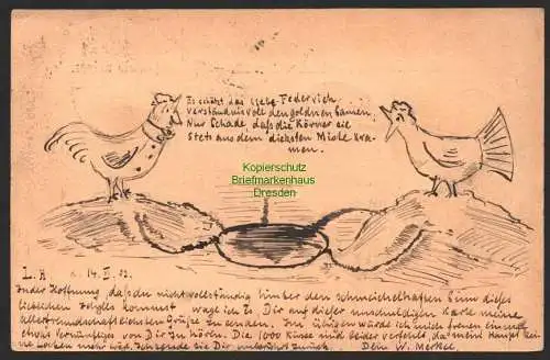 144381 AK Lausanne St. Laurent Schweiz nach Grenoble handgemalt Huhn Federvieh