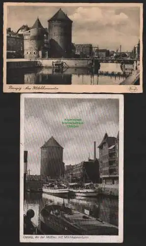 144703 2 AK Danzig Am Milchkannentor 1940 Mottlau SST 500 Jahre Krantor