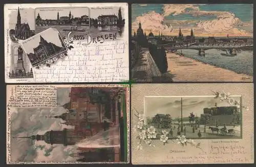 144915 4 AK Dresden Künstlerkarte Litho Brühlsche Terasse Martin Luther Kirche