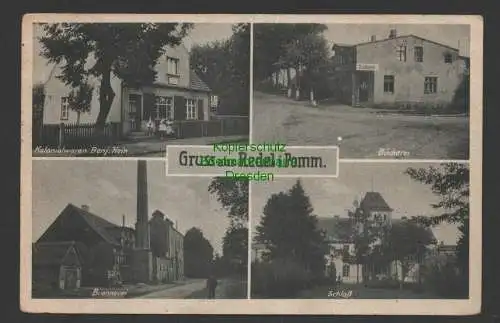 145449 AK Redel i. Pomm. Kolonialwaren Hein Brennerei Bäckerei Schloß 1944
