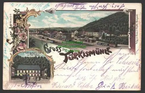 145638 AK Türkismühle Nohfelden Saarland Litho 1899 Bahnhof Cafe Gasthof z. Post