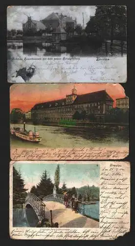 146865 3 AK Breslau 1903 Gabitzer Suerbrunnen Neue Schule Universität Eichborn