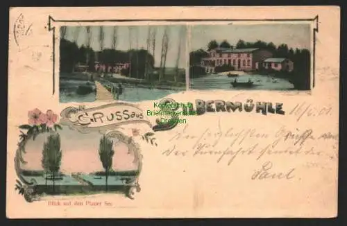 146915 AK Silbermühle Blick auf Plauer See 1901Bahnpost Wismar - Neustadt Dosse