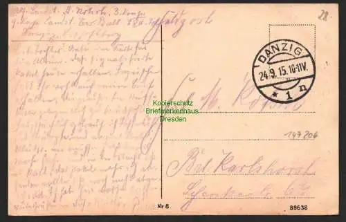 147206 AK Danzig Feldpost 1915 Greifs Hotel Marienkirche