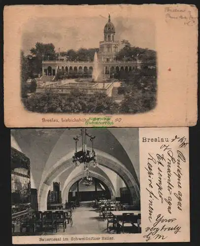 148625 2 AK Breslau Liebichshöhe 1900 Bauernsaal Schweidnitzer Keller