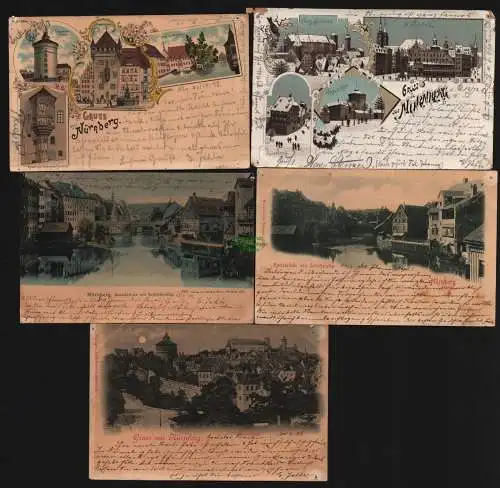 148273 5 AK Nürnberg Winterlitho 1898 Karlsbrücke Schleifersteg Hallertor