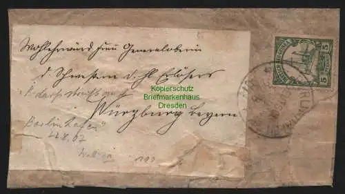 148642 Streifband DNG Berlinhafen 1907 Bedarf nach Würzburg Missionarspost