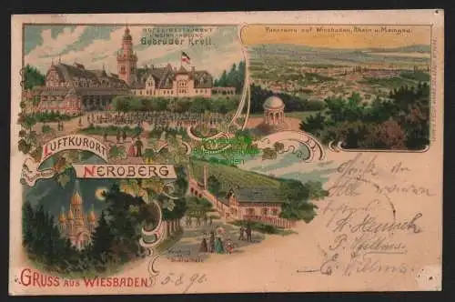 149990 AK Litho Wiesbaden Neroberg 1898 Hotel Restaurant Krell