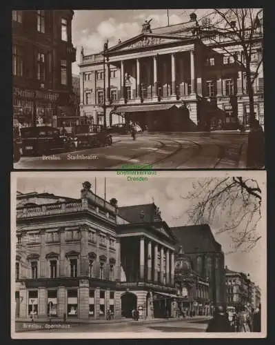 150299 2 AK Breslau 1929 Stadttheater Reklame Berliner Morgenpost Oper Hotel Mon