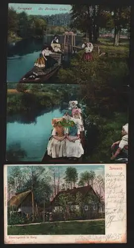 150792 3 AK Spreewald bei Forsthaus Eiche 1908 Ausfahrt Tracht 1912 Bauerngehöft
