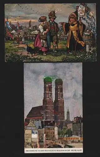 150965 2 AK München Künstlerkarte Oktoberfest Freigelegte Frauenkirche H. Kley
