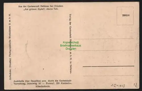 151019 AK Gartenstadt Hellerau bei Dresden Am grünen Zipfel 1916 Verlag der Gart