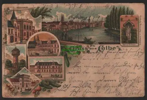 151472 AK Litho Calbe 1897 Rathaus Wasserturm Amtsgericht Landratsamt Roland