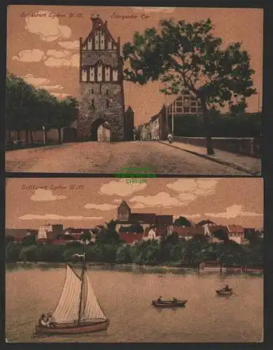 151653 2 AK Luftkurort Lychen um 1915 Stargarder Tor Panorama mit Stadtsee