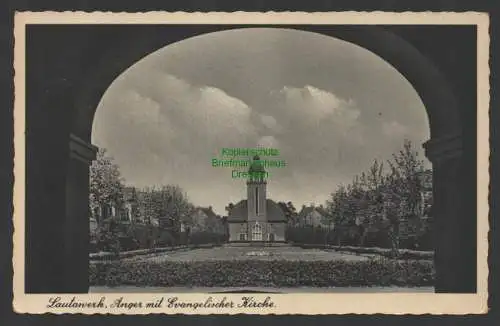 152151 AK Lautawerk Anger mit Evangelischer Kirche um 1925