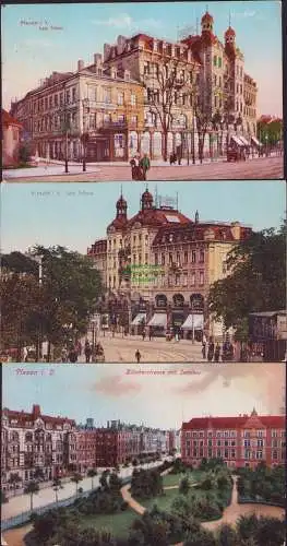 152949 3 AK Plauen Vogtl. Cafe Trömel 1909 Blücherstraße mit Seminar