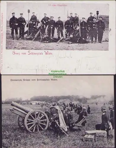 153115 2 AK Schießplatz Wahn 1905 15 ctm. Haubitze Geschütz 1910