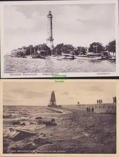 153757 2 AK Ostseebad Swinemünde Osternothafen Leuchtturm Ostmole um 1920