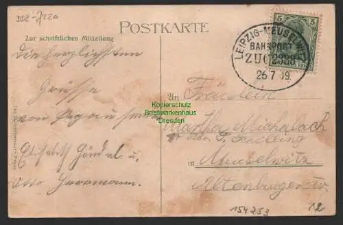 154253 AK Pegau Alberthain 1909 Bahnpost Leipzig - Meiselwitz