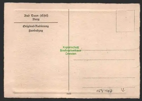 154107 AK Daun Eifel Vulkaneifel Rheinland-Pf. Burg Original Radierung Handabzug