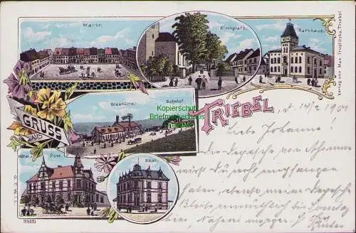 154701 AK Litho Trzebiel Triebel 1901 Markt Glashütte Bahnhof Kirchplatz Postamt