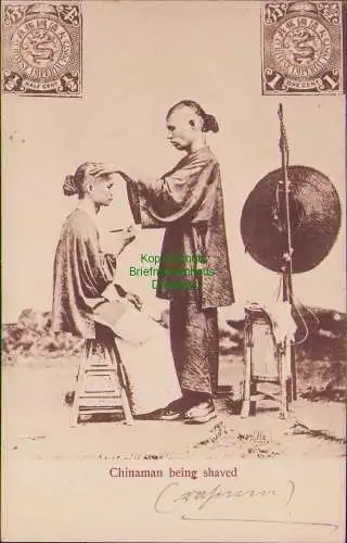156185 AK China Shanghai 1909 Chinaman being shaved rasieren