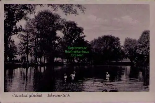 156850 AK Ostseebad Glettkau Gdansk Danzig 1943 Schwanenteich