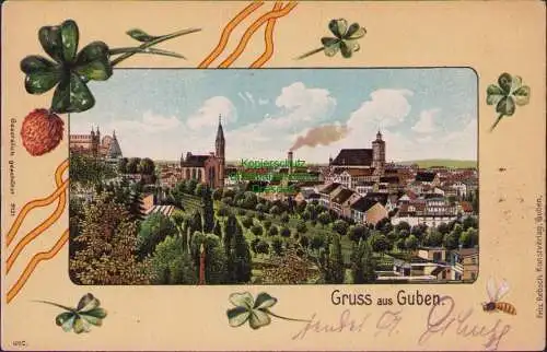 157848 AK Guben um 1905 Passepartout Kleeblätter geprägt