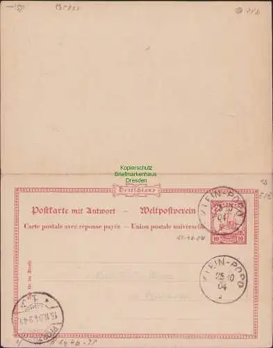 158297 Ganzsache Togo P 12 Antwortganzsache echt gelaufen Klein Popo 1904 o Text