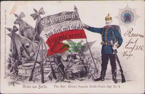 160017 AK Berlin 1905 Füs.-Batl. Königin Augusta Garde Grenadir Regiment No. 4