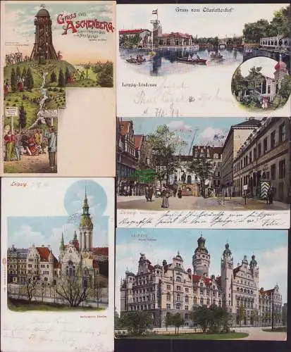 160389 5 AK Leipzig Litho ASCHENBERG Aussichtsturm Naschmarkt 1907 Lindenau