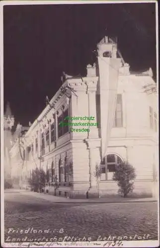 160420 AK Friedland i.B. Landwirtschaftliche Lehranstalt 1934 Foto Fahnenschmuck