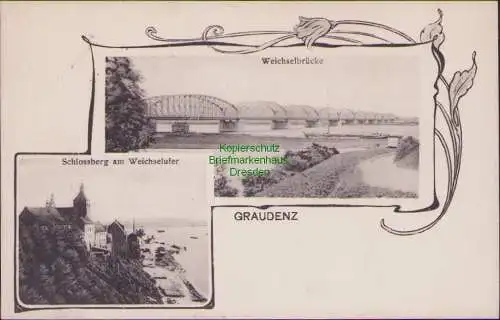 160640 AK GRAUDENZ 1906 Schlossberg am Weichselufer Grudziadz Weichselbrücke