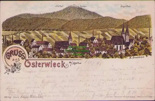 160792 AK Osterwieck Harz Ilsethal 1898 Brocken Eckerthal Künstlerkarte Emilius