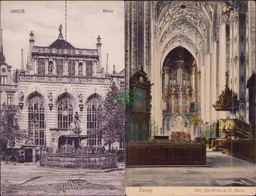 160871 2 AK Danzig Börse Ober-Pfarrkirche zu St. Marien 1907