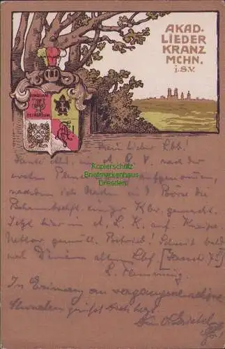 161703 AK Studentika München AKAD. LIEDER KRANZ MCHN. 1910 AUNQUAM RETRORSUM