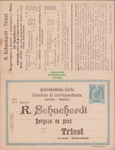 161748 Ganzsache mit Antwortkarte Österreich 1901 Triest nach Hof Bayern Schuchh