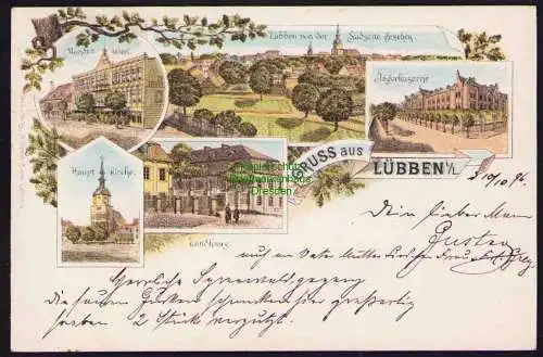 162673 AK Lübben Niederlausitz Litho 1896 Mundts Hotel Landhaus Jägerkaserne