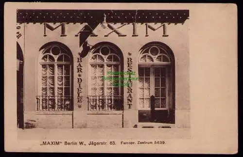 162556 AK Berlin W. Jägerstraße 63 Maxim Bar Diele Restaurant 1923
