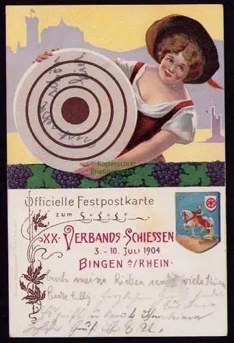 162522 AK Bingen am Rhein 1904 Litho Festpostkarte XX. Verbands Schiessen Frau