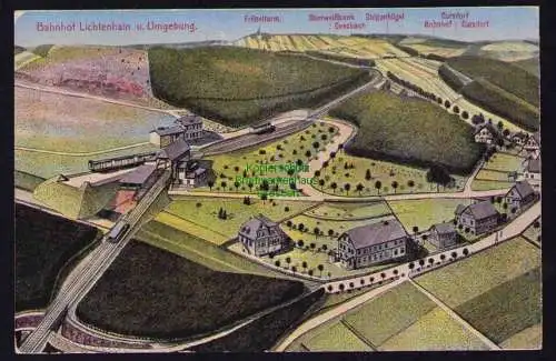 162623 AK Bahnhof Lichtenhain u. Umgebung Bergbahn Chursdorf Galgenhügel um 1920