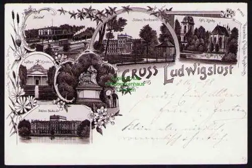 162641 AK Ludwigslust 1898 Litho Bahnhof Kirche Schloss