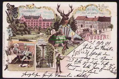 162672 AK Lübben Niederlausitz Litho 1899 Hotel zum goldenen Stern Jägerkaserne