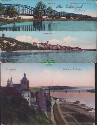 165510 2 AK Graudenz Grudziadz Weichselseite Weichselbrücke Blick vom Schloßberg