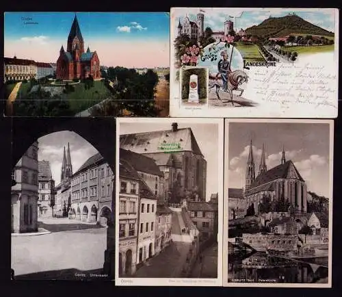 165843 5 AK Görlitz Litho Landeskrone 1907 Lutherkirche Peterskirche Kirchberg