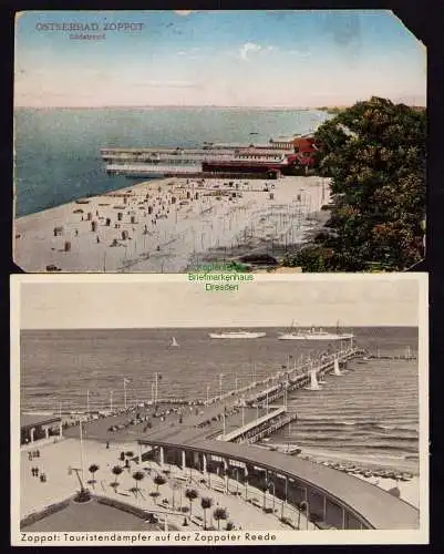 165770 2 AK Ostseebad Zoppot Sopot Südstrand 1926 Touristendampfer Zoppoter Reed