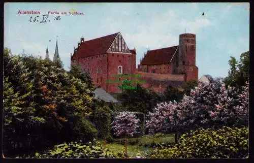 165825 AK Gewerbe Ausstellung Allenstein 1910 Partie am Schloss seltener Stempel