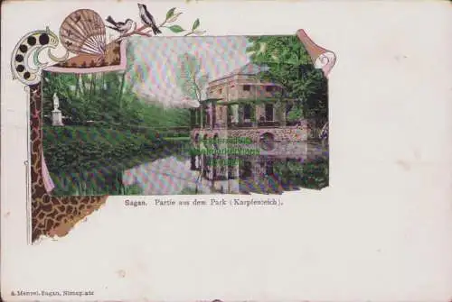 170290 AK Sagan Zagan 1907 Partie aus dem Park Karpfenteich