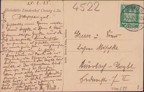 170599 AK Coswig Sa. 1925 Heilstätte Lindenhof